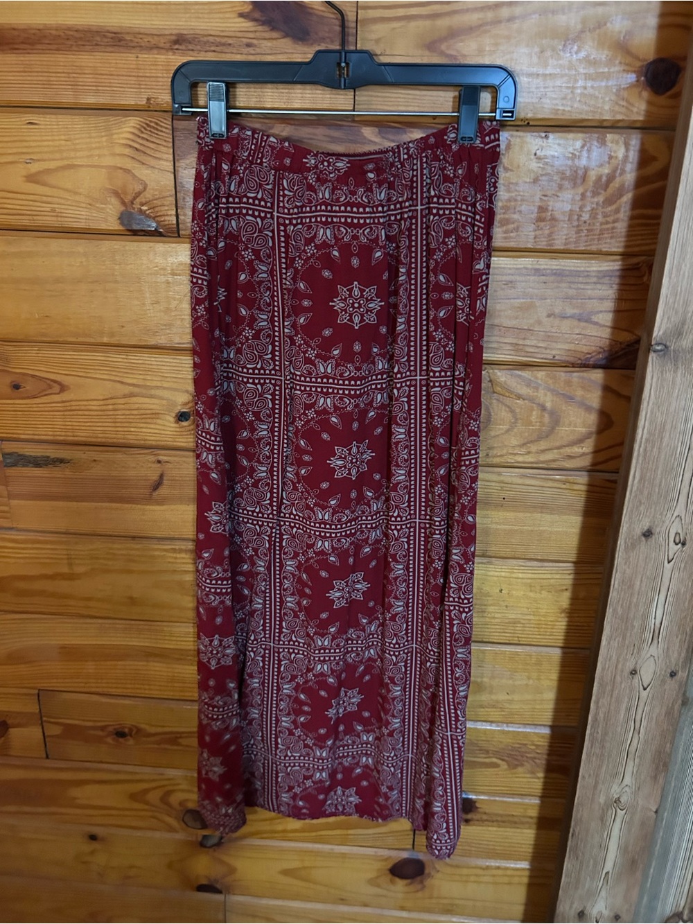 Women's Red Printed Maxi Skirt